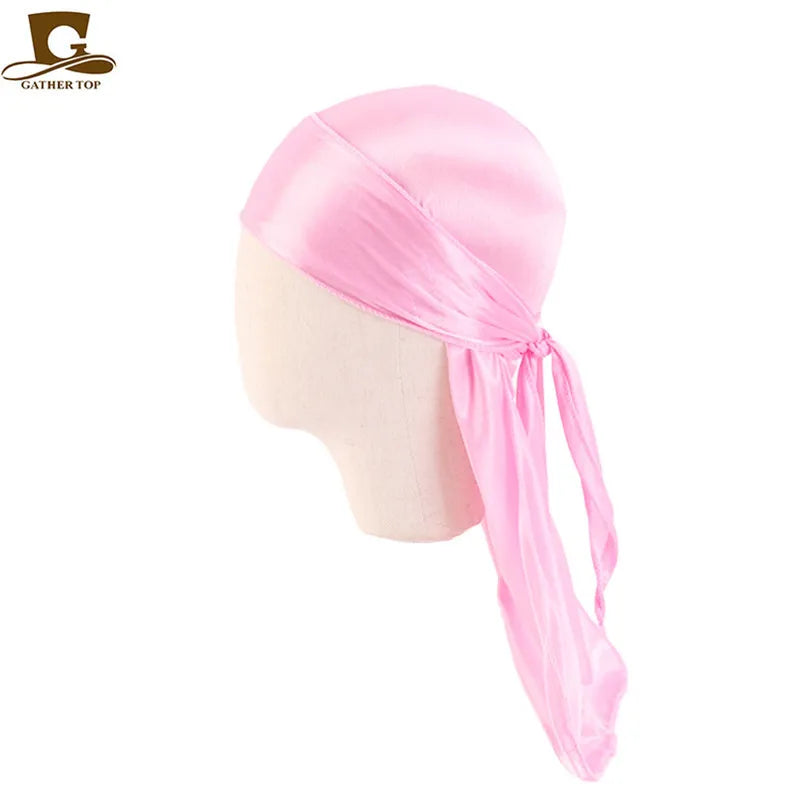 Men's Silky Durags Bandanas Turban hat Wigs Doo Men Satin Durag Biker Headwear Headband Hair Accessories Extra Long Tail Du-Rag