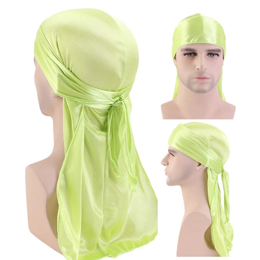 Men's Silky Durags Bandanas Turban hat Wigs Doo Men Satin Durag Biker Headwear Headband Hair Accessories Extra Long Tail Du-Rag
