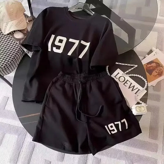 Summer 2025 plus Size Casual Sporty Short Sleeve Shorts Set Women Trendy #860 plus Size Fashionable Sportswear Combo