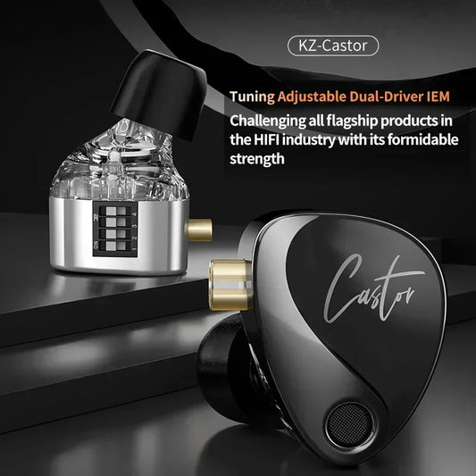KZ Castor Wired Earbuds Improved Bass HiFi Earphone 2 Dynamic High-end Tunable Balanced Armature In-ear Headphone Music Headset