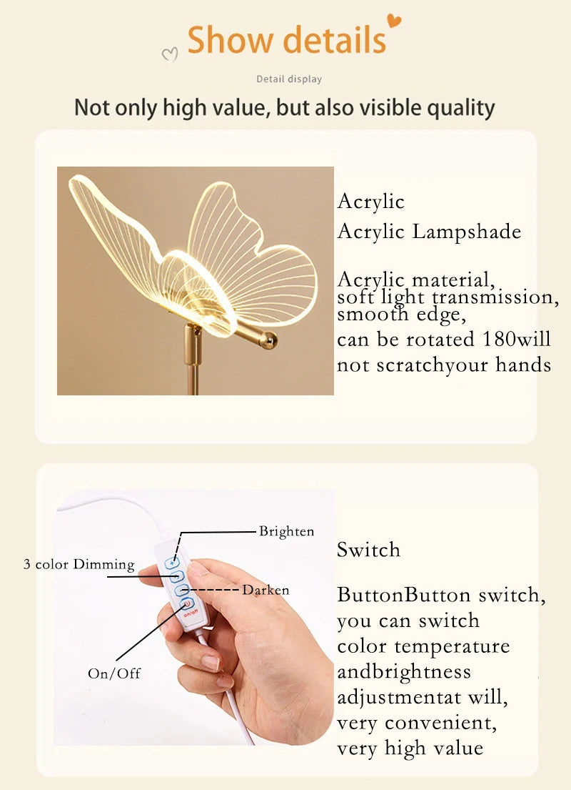 Butterfly Led Table Lamp Retro Gold Acrylic Desk Lamps Hotel Villa Art For Living Room Bedside Desktop Decor Led Night Lights