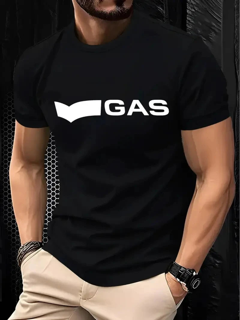 Men's new artistic letter printed T-shirt for summer comfort round neck solid color short sleeved top