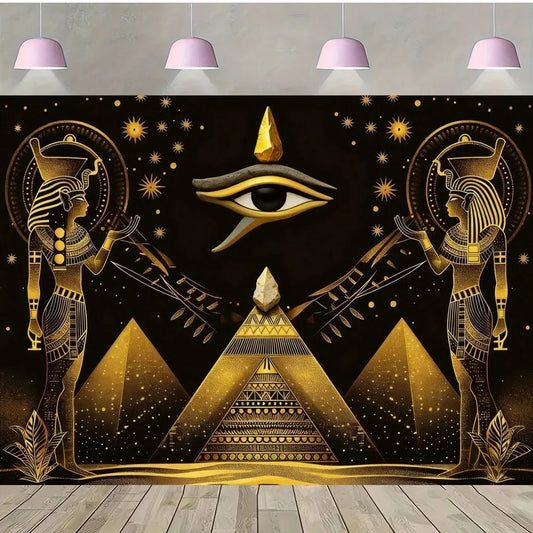 Pyramid God Art Gold Element Theme Birthday Banner Photography Background, Adult Birthday Party Decoration Photography Backdrop