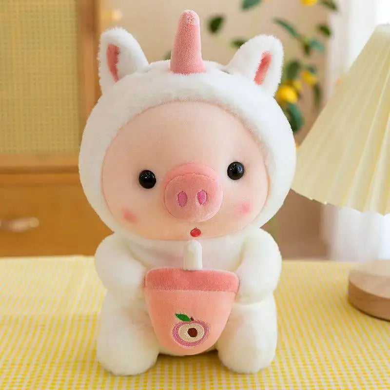 25cm Kawaii Bubble Pig Plush Toy Stuffed Animal Bunny Frog Tiger Soft Pillow Cup Milk Tea Boba Plushies Doll For Kids Girls Gift