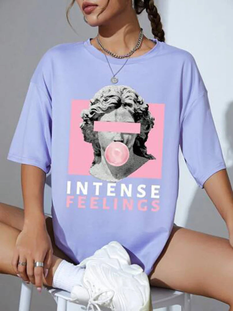 2025 Summer Loose Women's T-Shirt High Quality O Neck Sculpture Letter Pattern Short Sleeve Women's Short Sleeve T-Shirt CCXX120