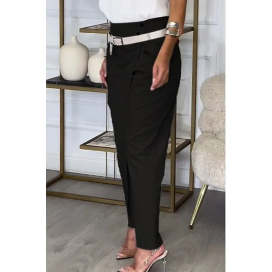 New Autumn Asymmetric High Waisted Pants For Women Fashion Chic Belt Straight Pants Casual Street Trousers Ladies Solid Bottoms