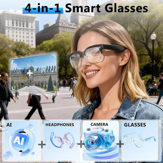 2026 New AI Smart Glasses 4K 8MP HD Camera Video 1080P 100+ Languages Translation WiFi Sunglasses Bluetooth Call Music Men Women