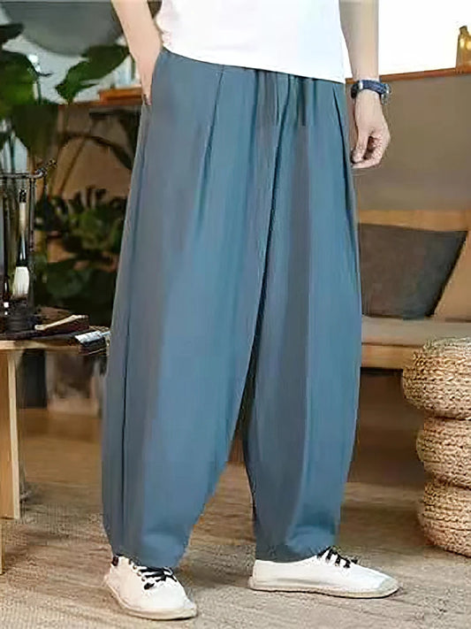 Baggy Cotton Linen Pants Men Casual Wide leg Oversize Jogger Trousers Vintage Drawstring Sport Sweatpants Male 2025