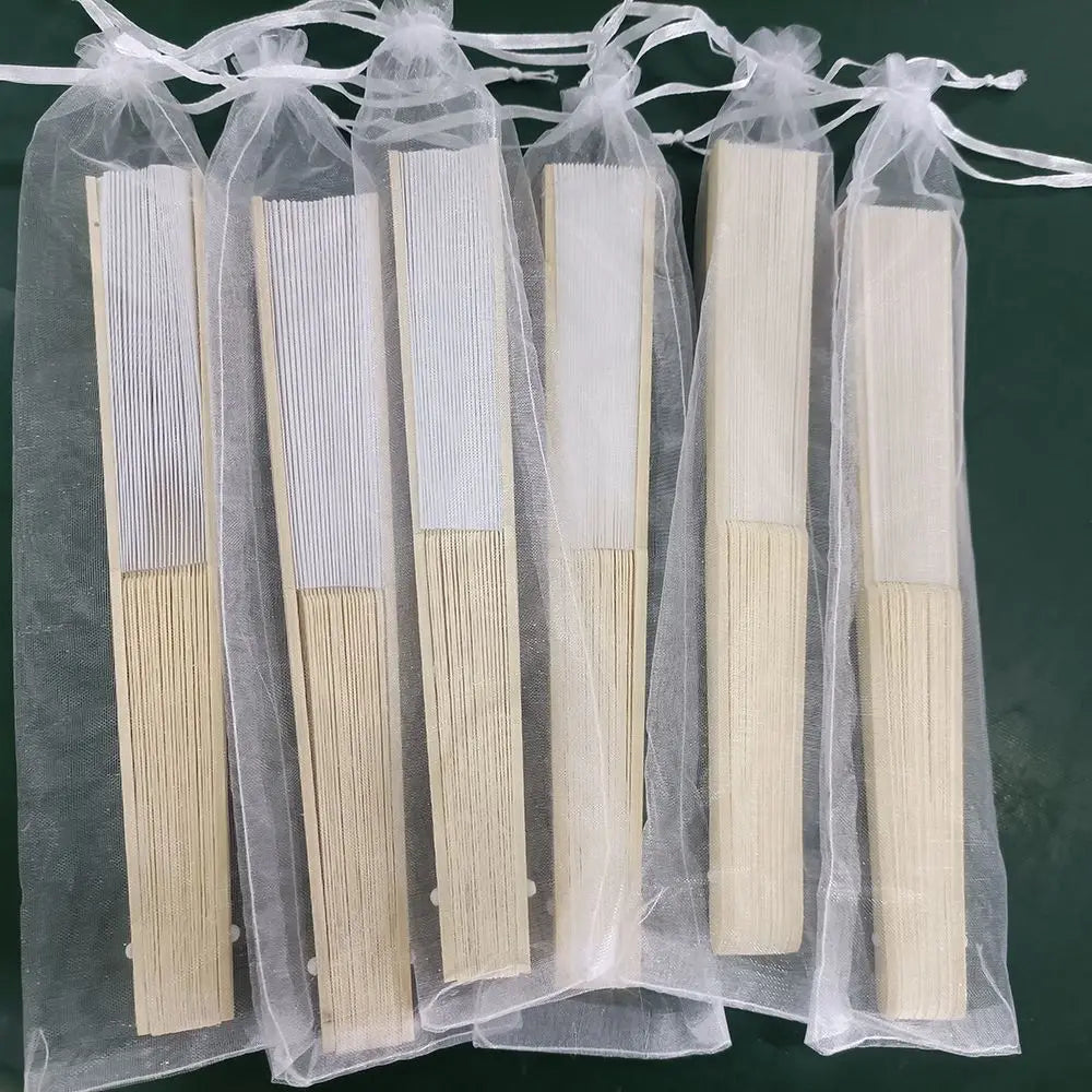 24 /70pcs Personalized Engraved White Folding Elegant Silk Hand Fan with Gift bag Wedding & Party