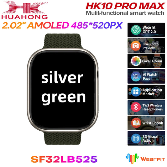 HK10 Pro max 2.02 inch AMOLED Men Women Smart Watch Compass ChatGPT 2.0 Gravity Sensing 3D Menu Album 2025 Smartwatch