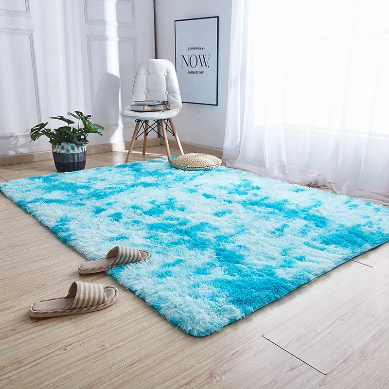 VIKAMA Tie-dyed Plush Carpet Living Room Rug Floor Mat Teenage Girl Bedroom Bedside Rug Large Area Plush Carpet Rug Home Decor