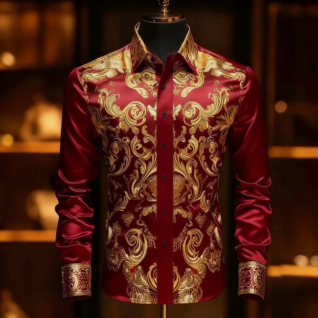 2025 New Fashionable Men's Printed Collar Shirt, Comfortable and Fashionable, Business Wedding Dress Shirt.