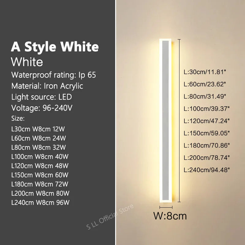 Modern Waterproof outdoor Long Strip LED wall lamps IP65 Aluminum Wall Light Garden porch Sconce Lights 110V 220V wall washer