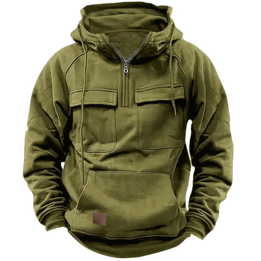 Men's Casual Sports Hooded Sweatshirt New style Outdoor Thick Fashionable Loose Long-Sleeved Pullover with Multiple Pockets