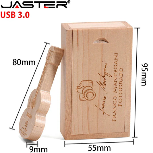 JASTER USB 3.0 Flash Drives Wooden Guitar 128GB Free Custom Logo Pen Drive 64GB with Box Memory Stick Music Business Gift U disk