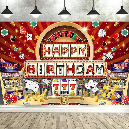 Las Vegas Casino Night Carnival Theme Banner Background Cloth, Poker Dice Birthday Party Decoration Photography Studio Backdrop