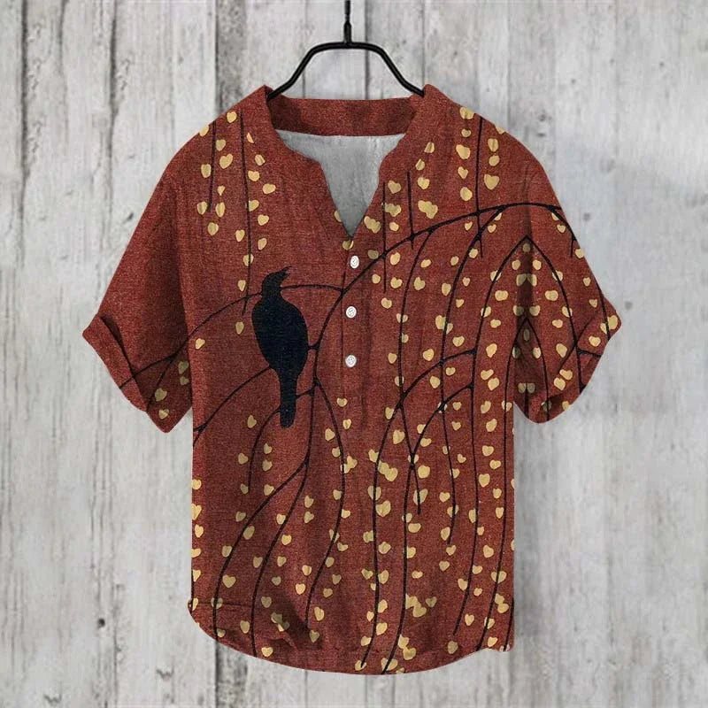 Fashionable men's V-neck shirt with 3D animal print men's short sleeved top, loose and comfortable new style