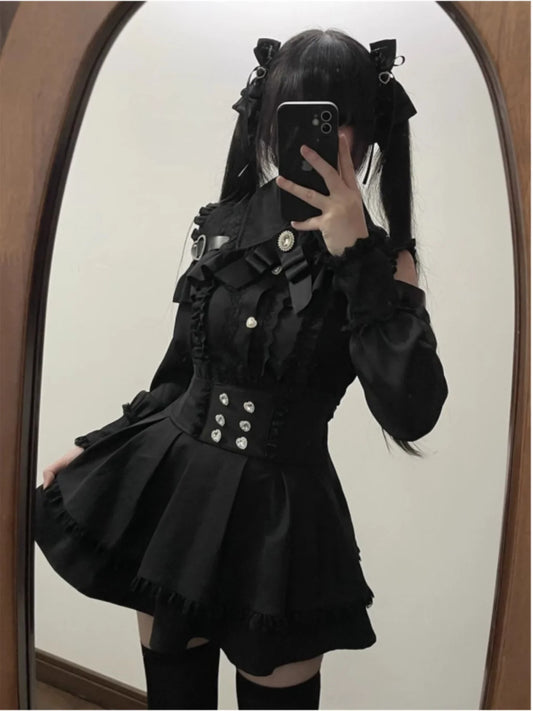 k Gothic Sle oulder Bared irt And f Skirt Set Spring Autumn Sweet Subculture Encounter Jk orm Two Piece Set f...