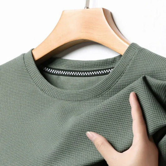 Men's Waffle Knit Short Sleeve T-Shirt Casual Solid Color Crew Neck Soft Comfortable Top for Summer