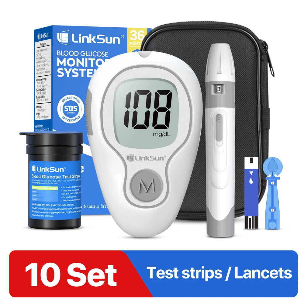 LinkSun Blood Glucose Meter G-425-3 Glucosemeter Kit No Code For Diabetes Tester 10/50/100pcs Strips Medical Blood Sugar Monitor
