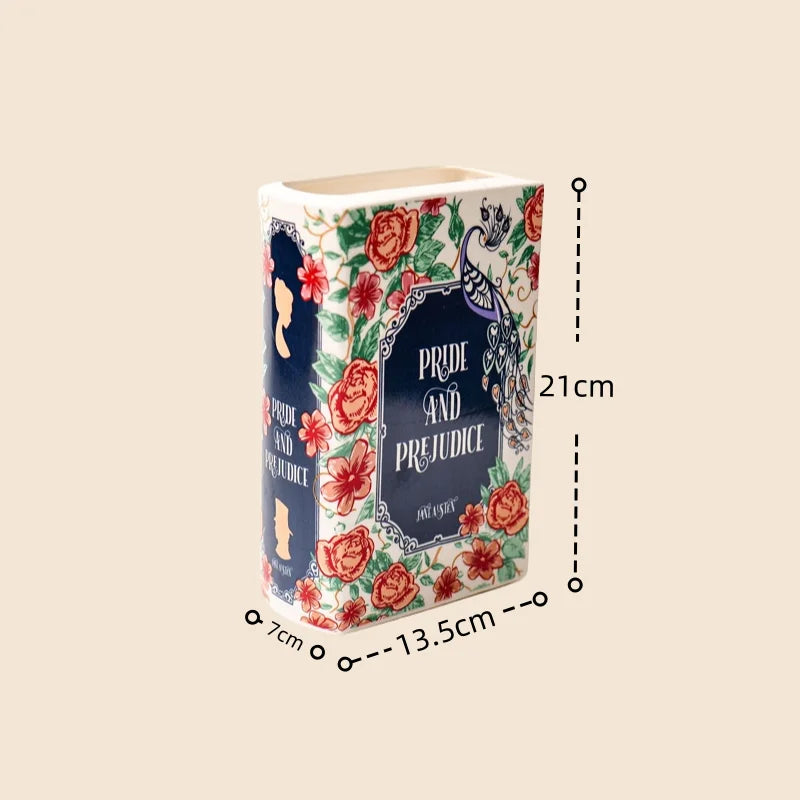 Ceramic Book Vase Pride and Prejudice Cute Bookshelf Decor Unique Gift for Book Lovers Home Interior Wall Shelf Decoration House