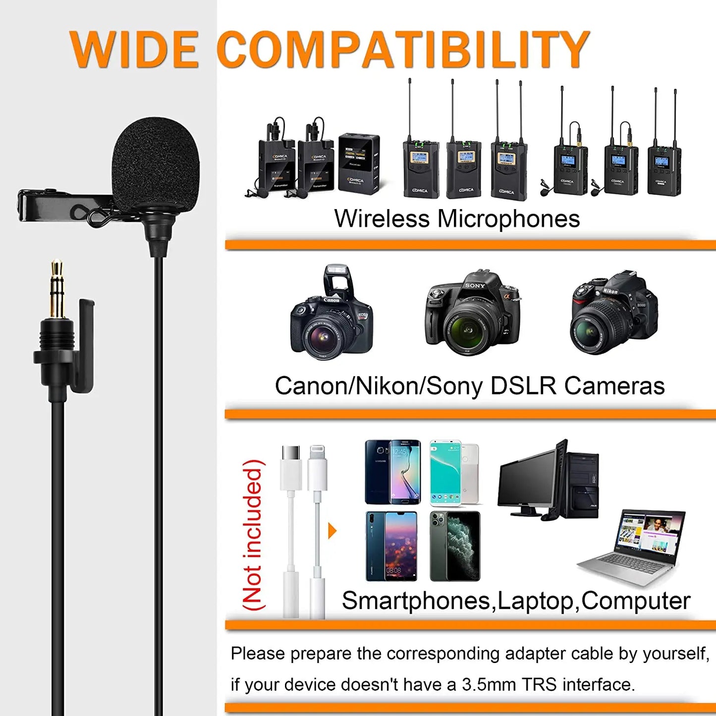 Comica CVM-SM-O1 Lavalier Microphone For Wireless Microphone Omni-directional Wired Lapel Microphone With Locking Buckle