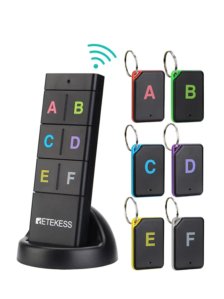 Retekess TH104 Wireless Key Finder RF Key Locator Pet Tracker Wallet Tracker Remote Control 1 RF Transmitter 6 Receiver