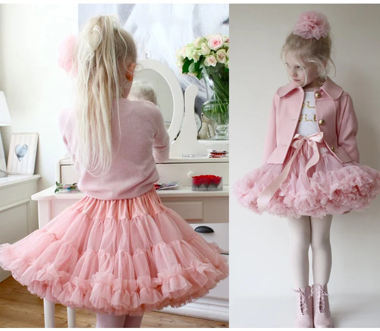 HOT Girls Tutu Skirts Solid Fluffy Tulle Princess Ball Gown Pettiskirt Kids Ballet Party Performance Dress for Children PP001