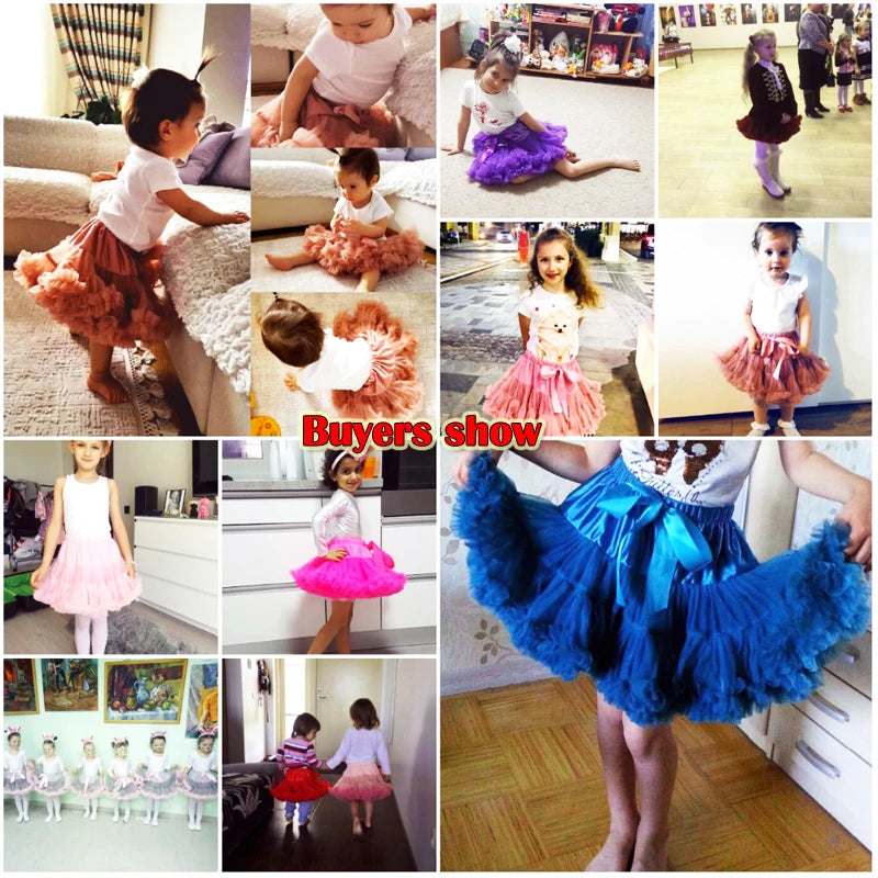 HOT Girls Tutu Skirts Solid Fluffy Tulle Princess Ball Gown Pettiskirt Kids Ballet Party Performance Dress for Children PP001