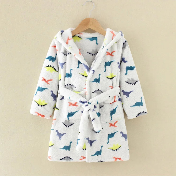 Boy and Girls Flannel Pajamas Robe Autumn and Winter Children Sleepwear Soft Hooded Kids Homewear 2-8 Years