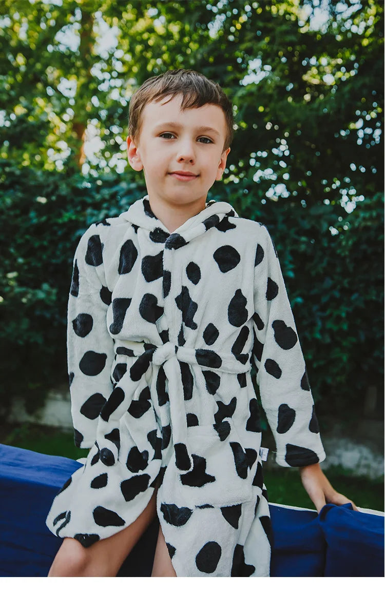 Boy and Girls Flannel Pajamas Robe Autumn and Winter Children Sleepwear Soft Hooded Kids Homewear 2-8 Years