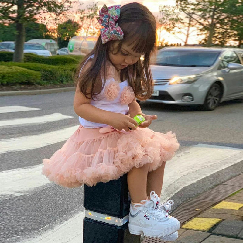 HOT Girls Tutu Skirts Solid Fluffy Tulle Princess Ball Gown Pettiskirt Kids Ballet Party Performance Dress for Children PP001
