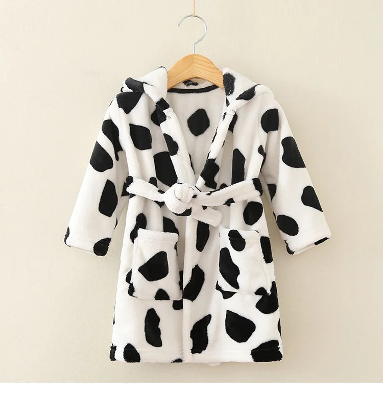 Boy and Girls Flannel Pajamas Robe Autumn and Winter Children Sleepwear Soft Hooded Kids Homewear 2-8 Years