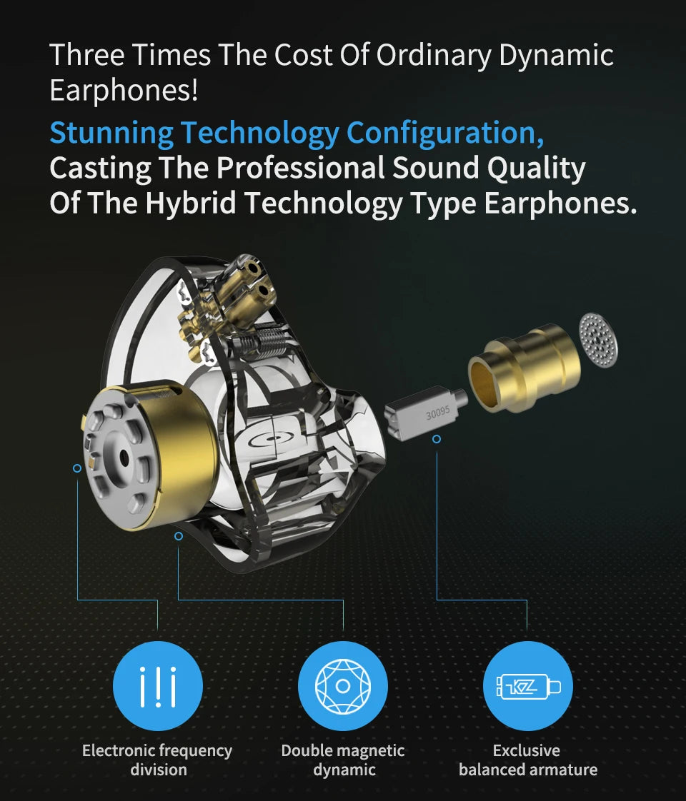 KZ ZSN Pro In Ear Earphones Hybrid technology 1BA+1DD HIFI Bass Metal Earbuds Sport Noise Cancelling Headset Monitor