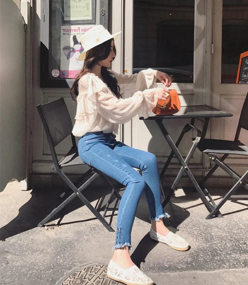 V-neck Sexy Shirts Women Summer See Through Boho Mesh Blouse Ruffle Flare Sleeve Elegant Peplum Tops Ruffles Ladies Blusas 13459