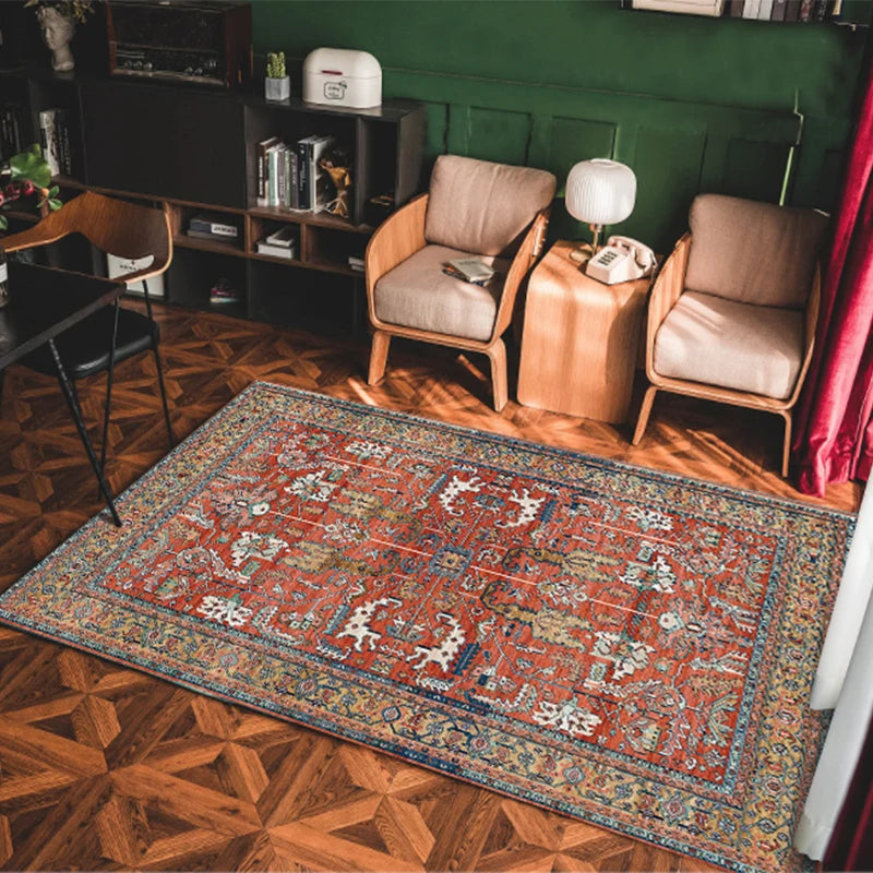 VIKAMA Bohemian Machine Washable Living Room Carpet Soft Non-Slip Ethnic Style Bedroom Cloakroom Carpet Foldable Home Decor