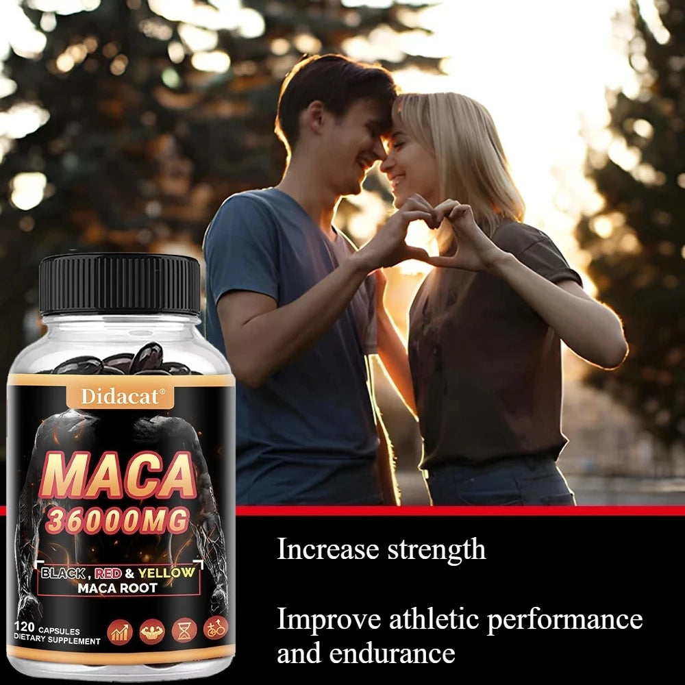 Organic Maca Root Powder Capsules with Black + Red + Yellow Maca Root Extract Supplement for Men and Women - 120 Capsules
