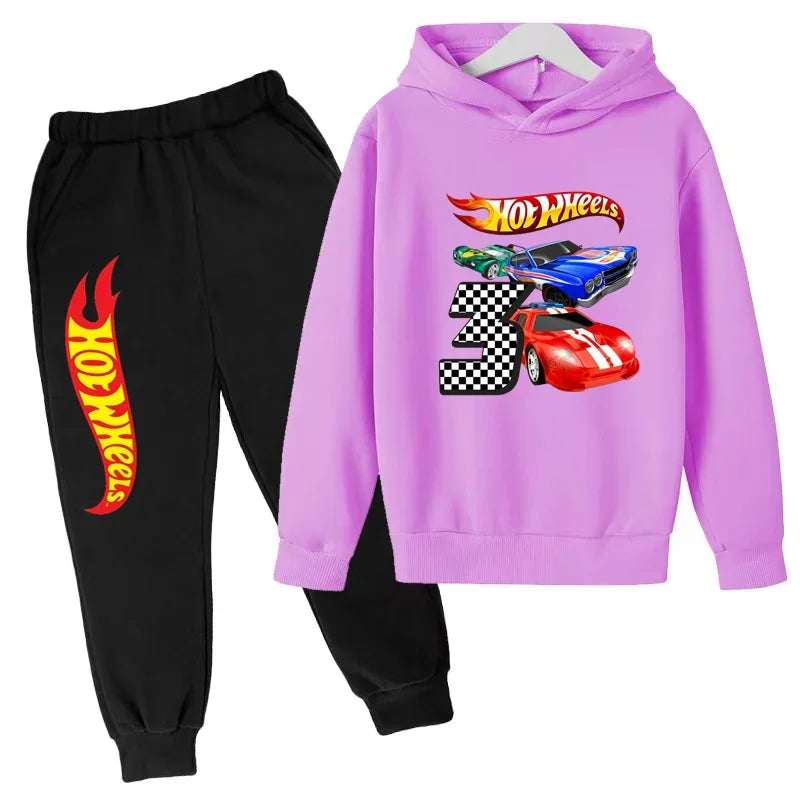 Kids Clothing Hot Wheels Car Game Printed Hoodie Coat 3-12 Yrs Boys Girls Toddler Top+pants Fashion Sweatshirt Casual Sportswear