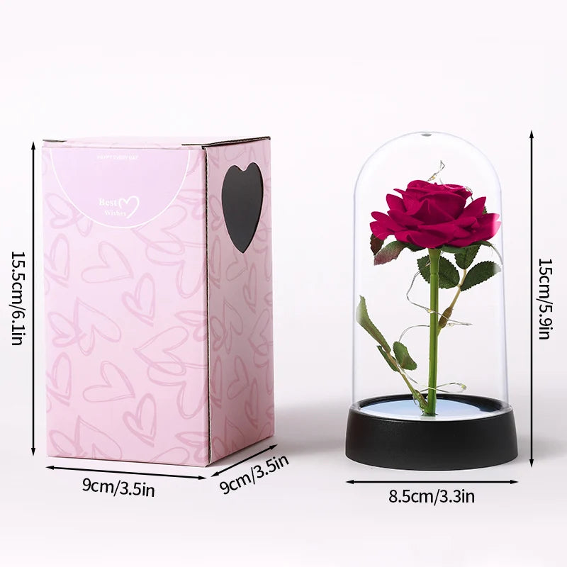 Artificial Rose Flowers Eternal Rose LED Light Foil Flower in Glass Cover Simulation Rose Flower Christmas Valentine's Day Gifts