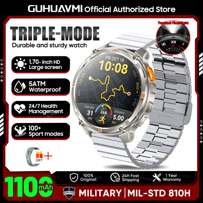 New T-Rex3 1100mAh Large Battery Durable Adult Smart Watch 1.7-inch GPS trackr Compass 5ATM Waterproof BT Call Sports Smartwatch