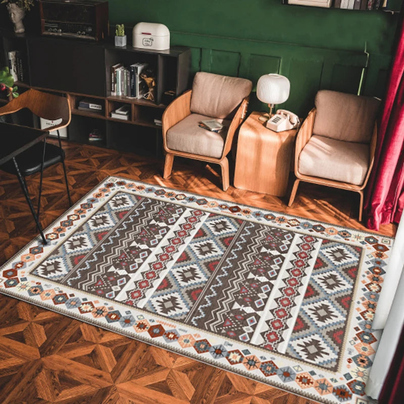 VIKAMA Bohemian Machine Washable Living Room Carpet Soft Non-Slip Ethnic Style Bedroom Cloakroom Carpet Foldable Home Decor