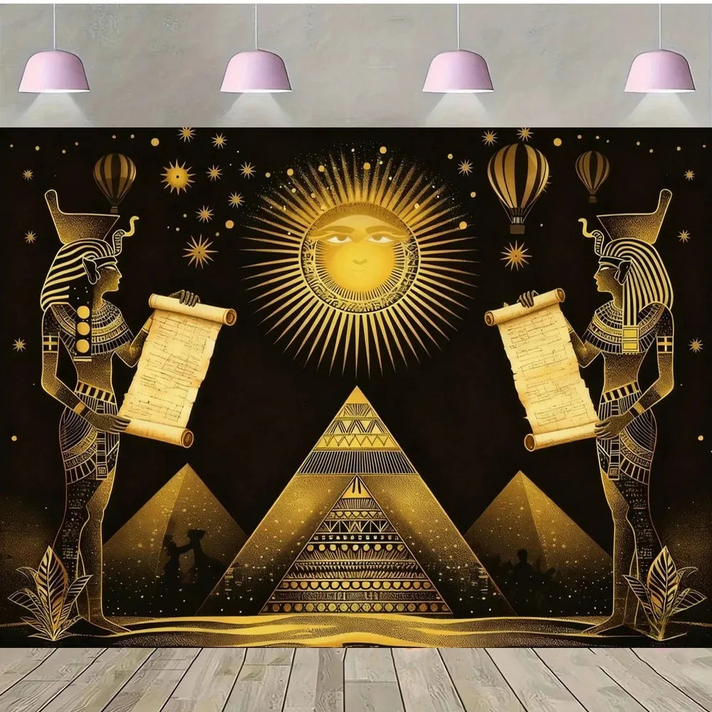 Pyramid God Art Gold Element Theme Birthday Banner Photography Background, Adult Birthday Party Decoration Photography Backdrop