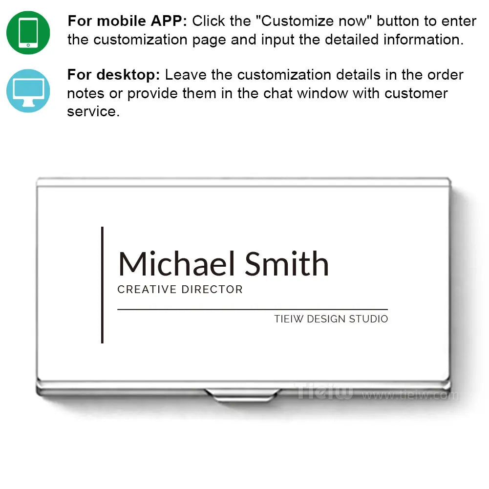 Personalized Name Card Holder, Custom Laser Engraved Name/Logo Aluminum Business Card Box for Office & Gifts