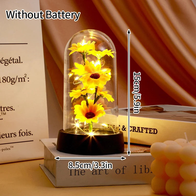 Artificial Rose Flowers Eternal Rose LED Light Foil Flower in Glass Cover Simulation Rose Flower Christmas Valentine's Day Gifts