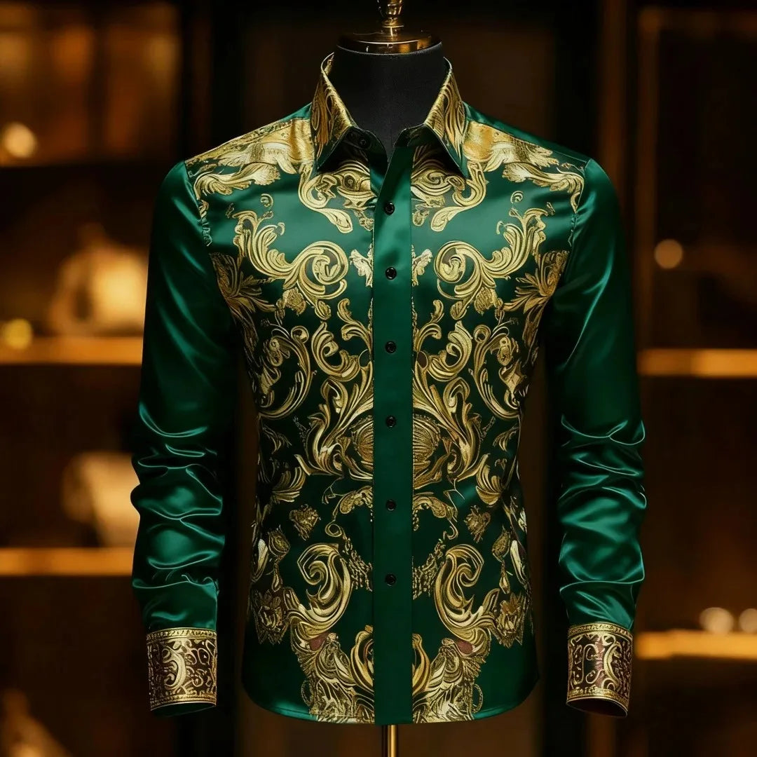 2025 New Fashionable Men's Printed Collar Shirt, Comfortable and Fashionable, Business Wedding Dress Shirt.