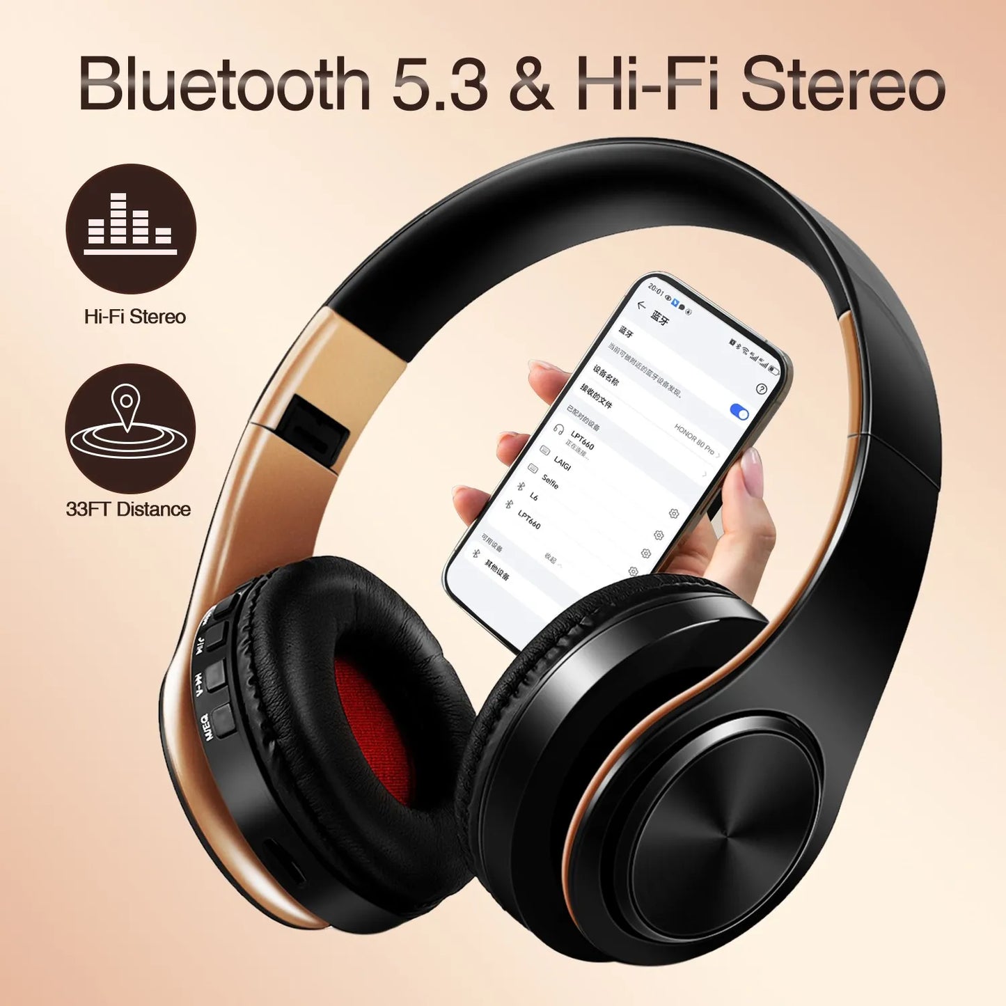 Men Gift  Wireless Headphones Bluetooth Earphone Stereo Headset Game with Build-in MIC with Universal for Android and iOS