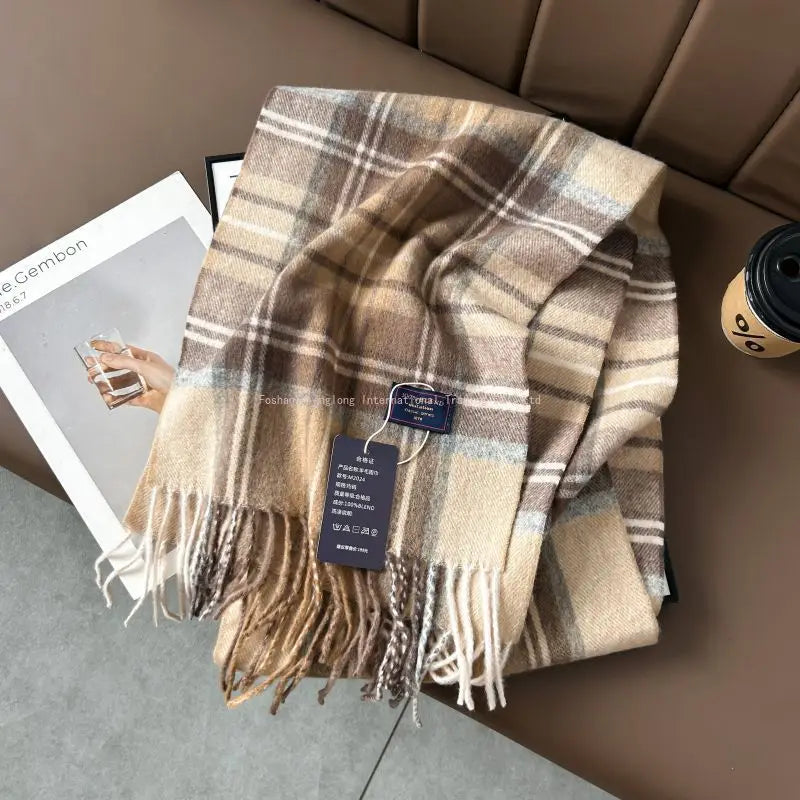 2025autumn andwinter classic checkered printed fashionable scarf style for couples, Australian imitation wool texture warm scarf