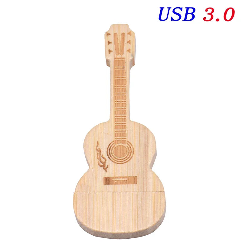 JASTER USB 3.0 Flash Drives Wooden Guitar 128GB Free Custom Logo Pen Drive 64GB with Box Memory Stick Music Business Gift U disk