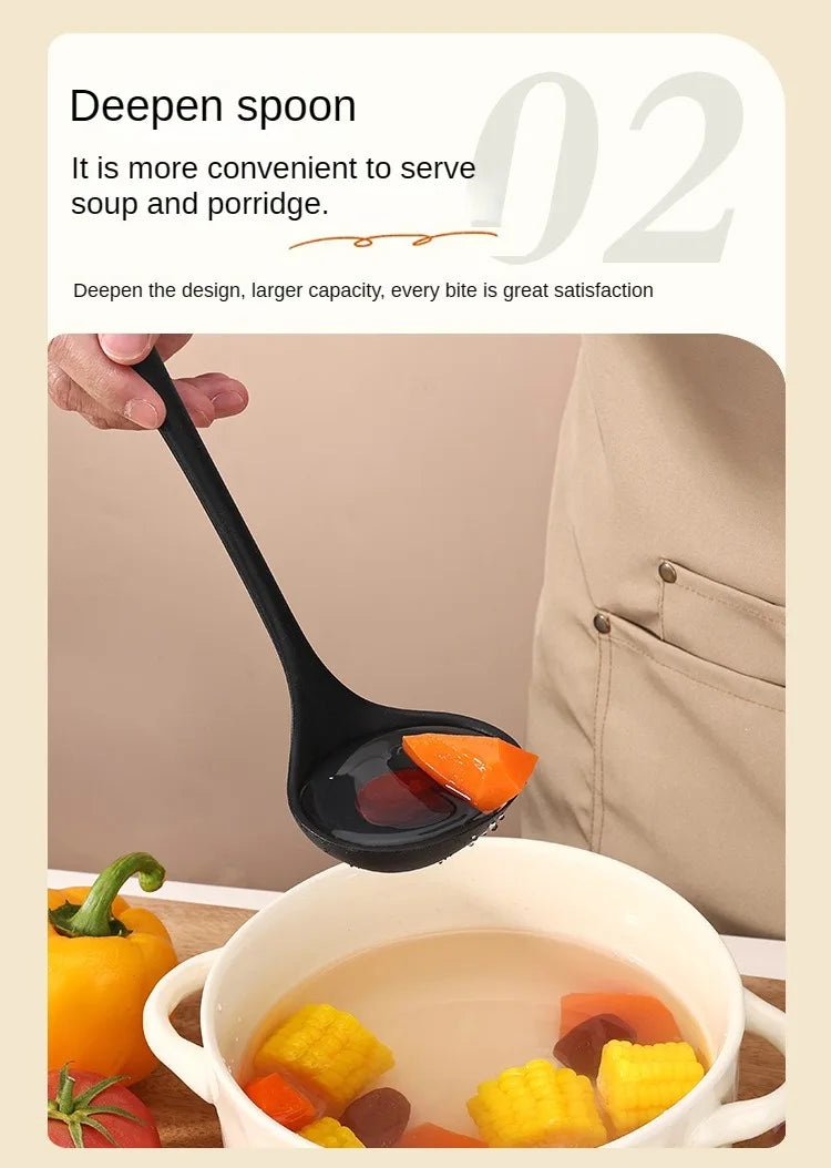 1/10PCS Food-Grade Silicone Kitchen Tools Set, Heat-Resistant Slotted Spoon for Non-Stick Cookware & Hot Pot, Multi-Use Strainer