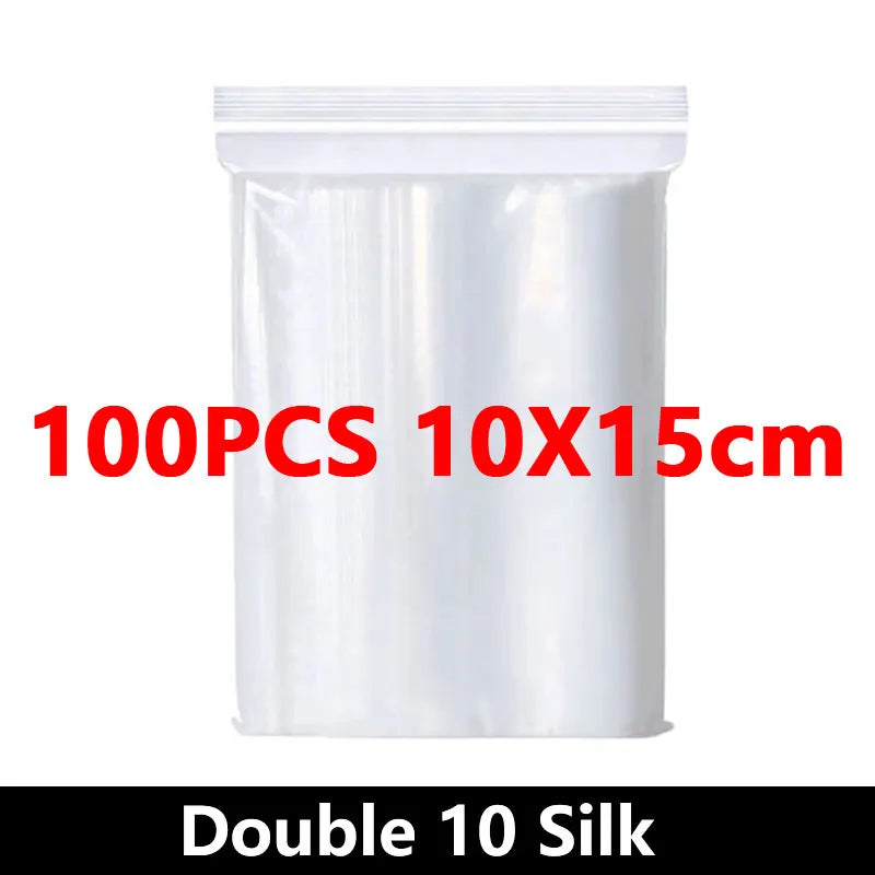100pcs Thicken Zipper Sealed Bags Clear Plastic Storage Bag for Small Jewelry Food Packing Reclosable Plastic Ziplock Bags